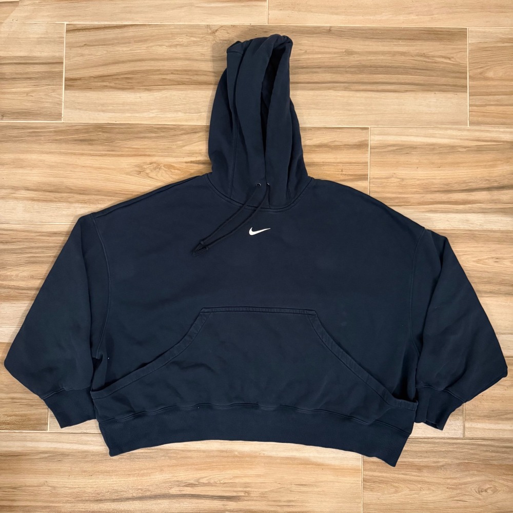 Nike Phoenix Fleece Oversized Cropped Hoodie Women's Center Swoosh Navy XL